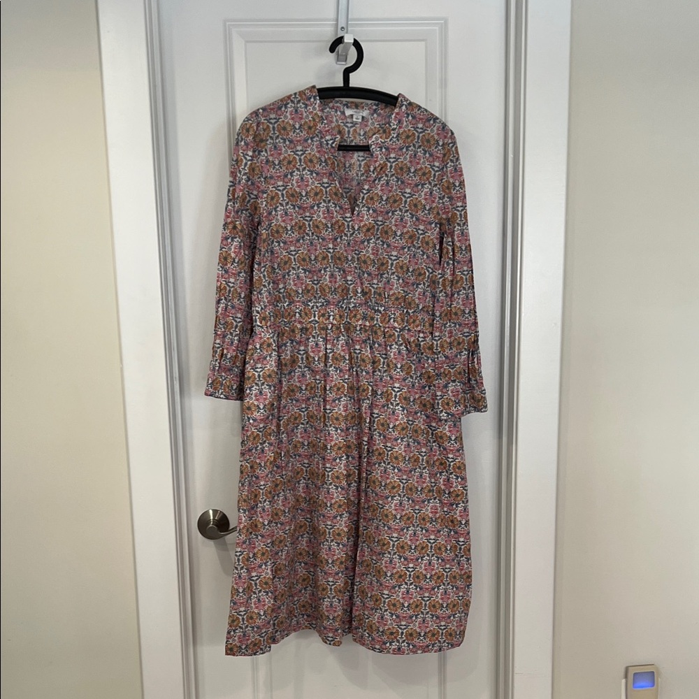 J. Crew Floral Long Sleeve Midi Dress in Pink and Cream